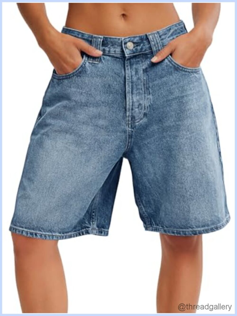 Women's Baggy Denim Bermuda Shorts High Waisted Knee Length Loose Fit